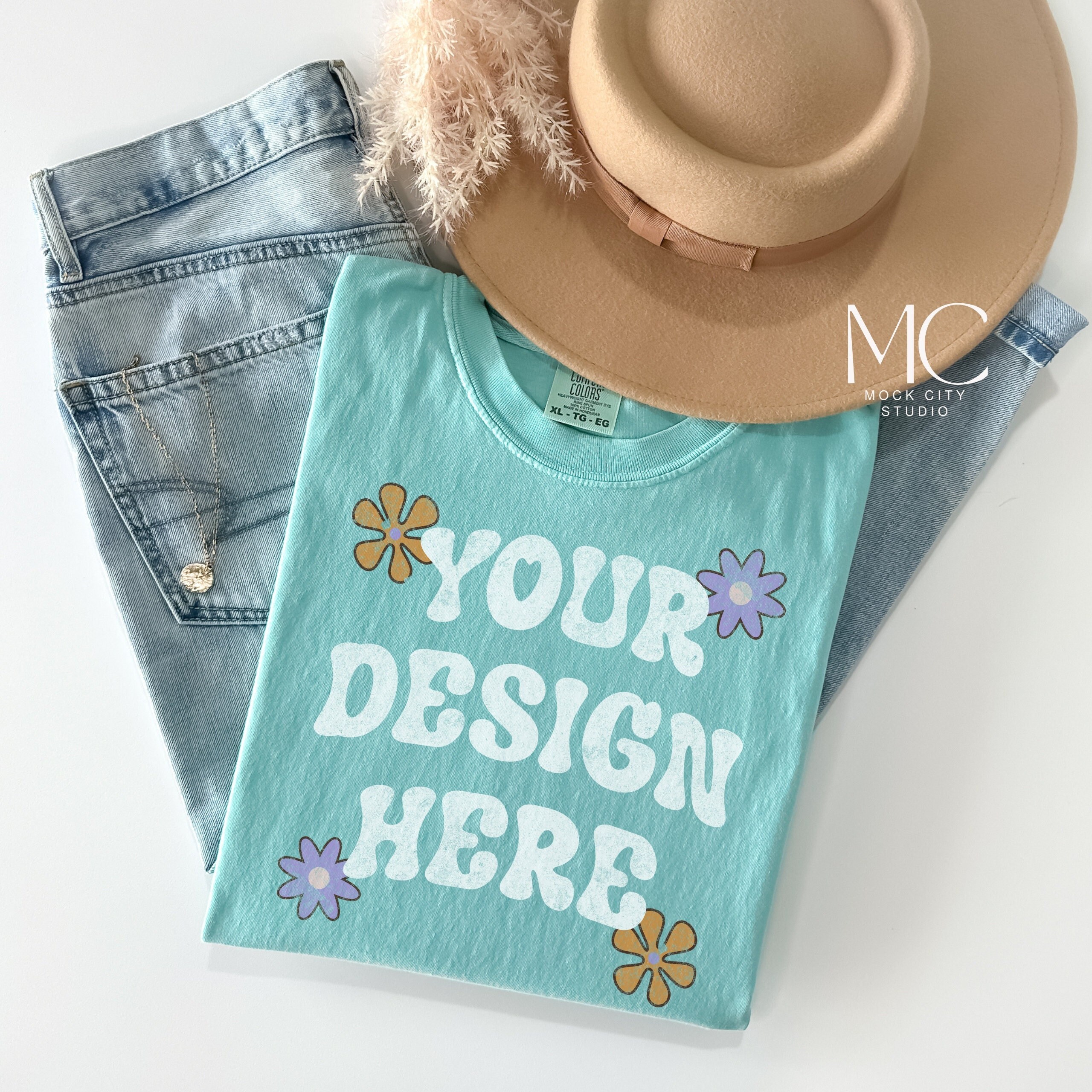 Comfort Colors 1717 Chalky Mint Mockup, Comfort Colors Flat Lay