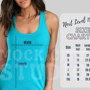 Next Level 1533 Size Chart, Tank Top Size Chart Mockup, Next level Womens 1533 Sizing Chart, Racer Back Size Guide Mockup