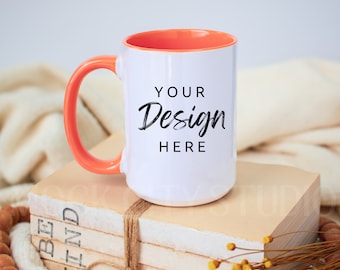 Mug Mockup, Orange Handle Mug Mockup, Ceramic Mug Mockup, 15 oz Coffee Mug Mock