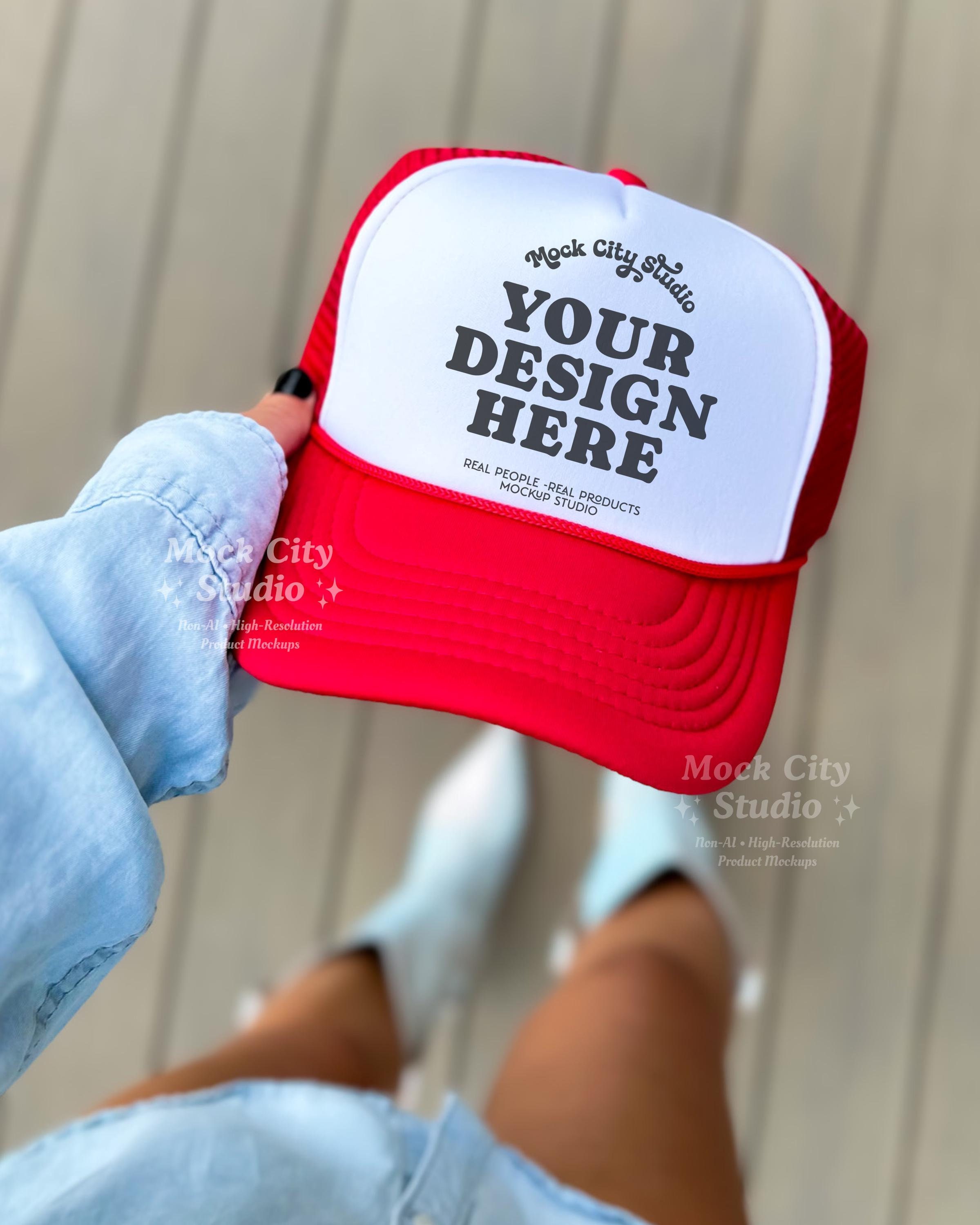 NWT White Custom OTTO White Trucker Hat with Red And Black Feather Crown You can have a closet full of hats… and still reach for this  main image 2