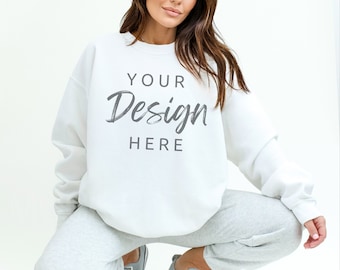 Gildan 18000 Mockup, White Gildan 18000 Mockup, Gildan Crewneck Mockup, Model Mockup