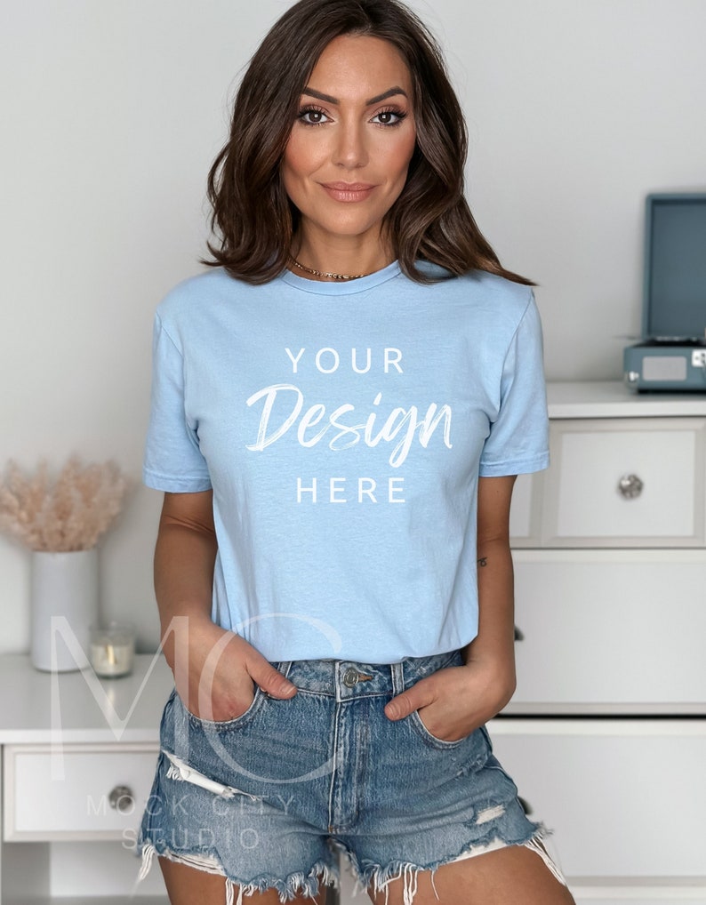 Gildan Light Blue Tshirt Mockup, Gildan 64000 Mockup, Soft Style T Shirt Mock up, Light Blue Tshirt Mockup image 1