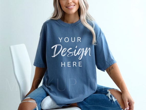 Blue Jean Comfort Colors 1717 Tshirt Mockup, Model Mockup, Comfort Colors Tee Mock, Tshirt Mock up, Oversized Mockup