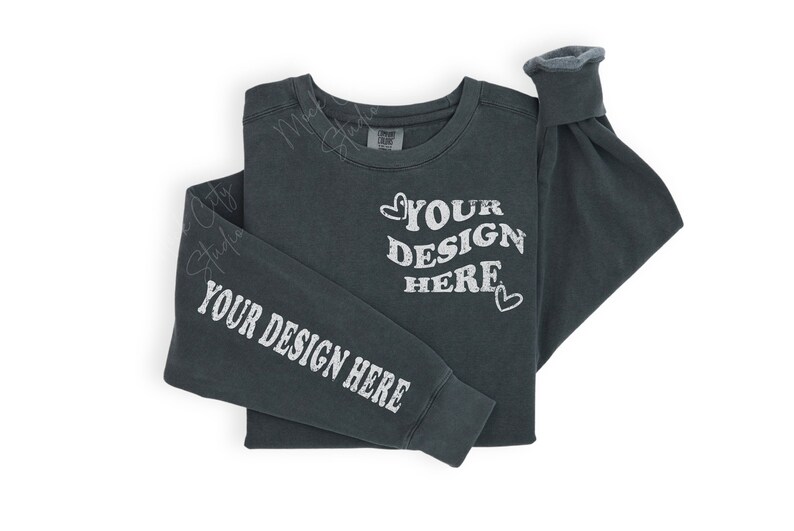 Comfort Colors 1566 Pepper Mockup, Folded Sweatshirt Mockup, Flat Lay Pepper Sweatshirt Mockup, 1566 Comfort Colors Crewneck Mockup image 1