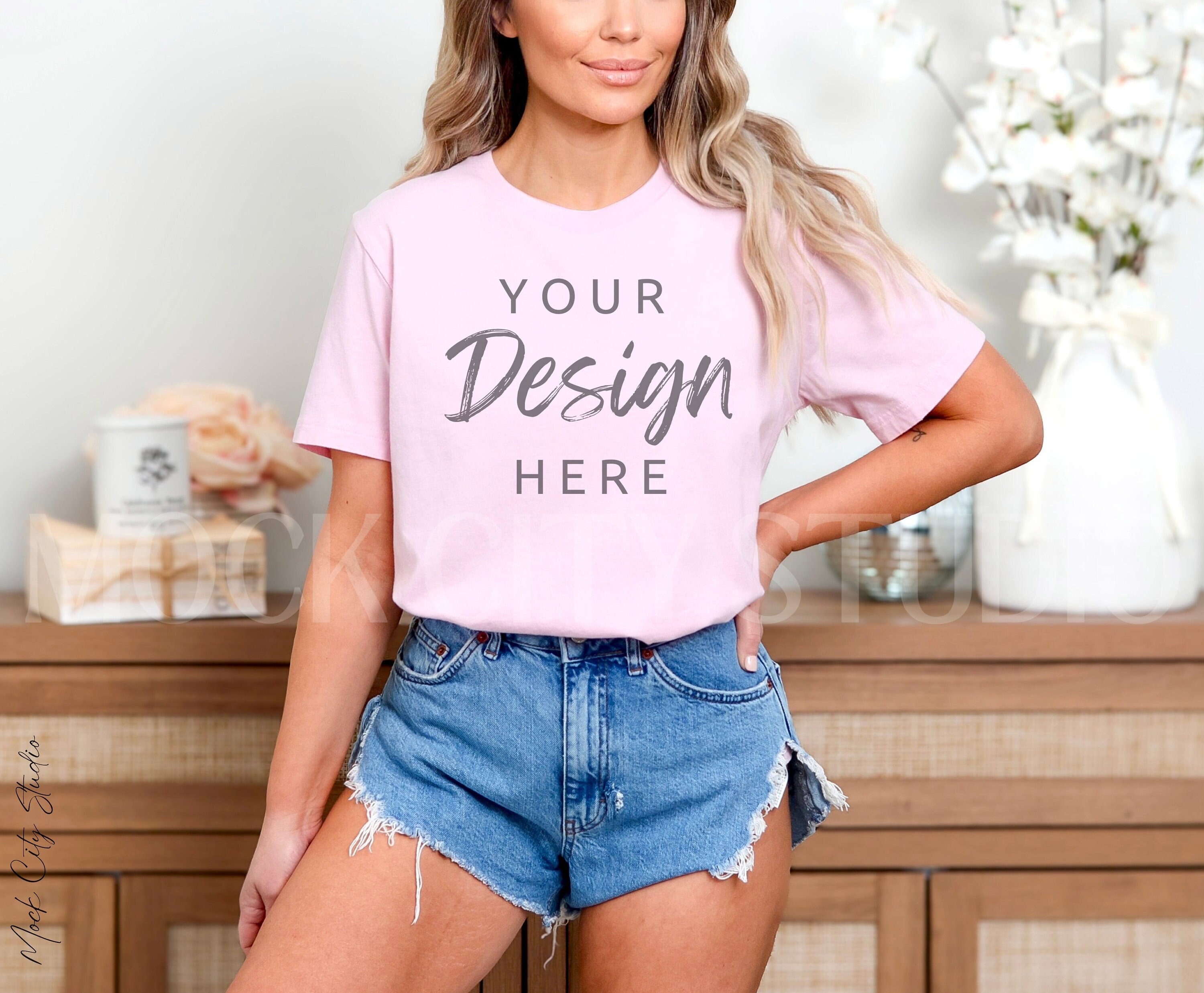 【新品未使用】Compact Smooth T-shirts ベビーピンク Soft Pink Bella Canvas 3001 Mockup, Soft Pink T-shirt Mockup