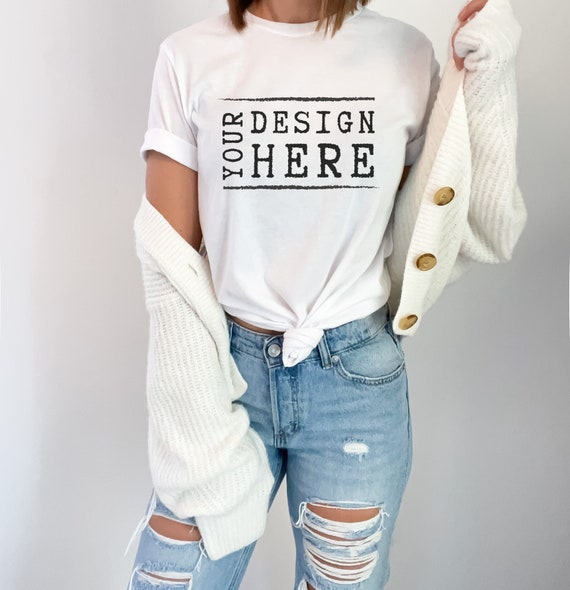 Bella Canvas 3001 White T-Shirt Mockup | Model Mockup (PNG)