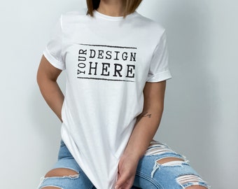 Bella Canvas 3001 White T-Shirt Mockup | Trendy Styled Mockup (Digital)