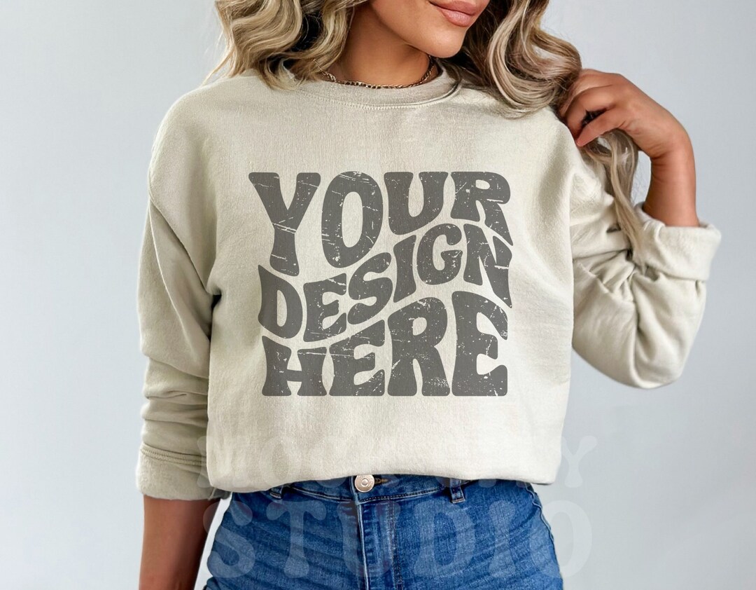 Gildan 18000 Sand Mockup, Gildan Sand Sweatshirt Mockup Sweatshirt