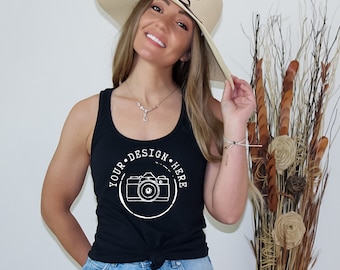 Black Tank Top Mockup | Next Level 1533, Model Mockup (PNG)