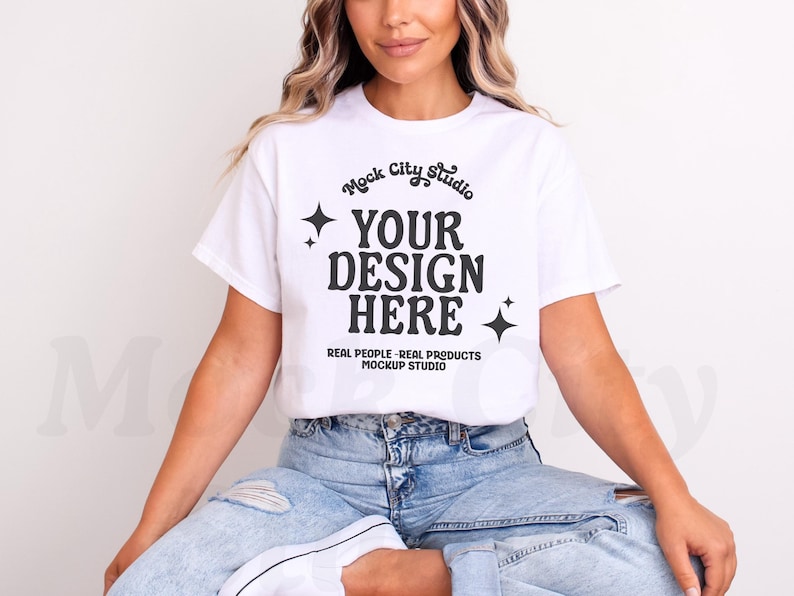 Gildan 64000 White Tshirt Mockup, Model Mockup, Gildan 64000 Soft Style Shirt Mock, Simple Minimalist Mockup image 1