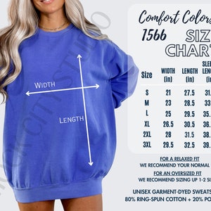Comfort Colors 1566 Unisex Size Chart, Crewneck Size Chart, CC1566 Chart Mockup, Sizing Guide