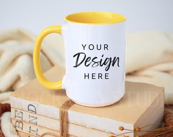 Mug Mockup, Yellow Handle Mug Mockup, Ceramic Mug Mockup, 15 oz Coffee Mug Mock