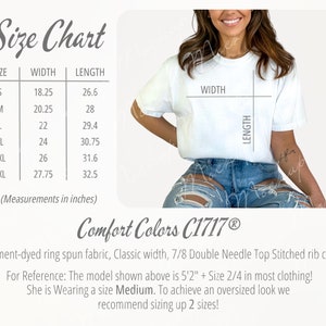 Size Chart, Comfort Colors C1717, Tshirt Measurements, Comfor Colors Size Chart, Unisex T-shirt Sizing Mockup, C1717 Size guide