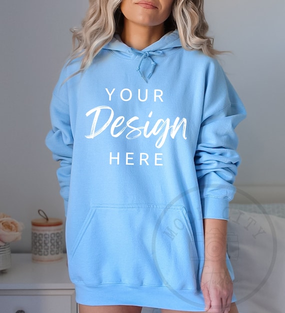 Gildan 18500 Light Blue Hoodie Mockup, Gildan Hoodie Mockup, Blue Hoodie Mockup, Model Mockup, Gildan oversized Hooded mockup, Gildan mock