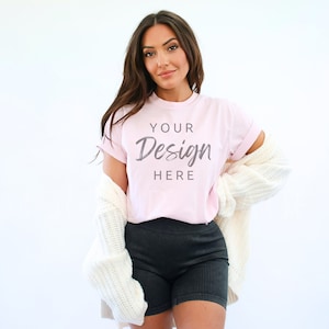 Blossom Comfort Colors 1717 T-Shirt Mockup, Comfort Colors Tshirt Mockup, Model Mockup, Unisex Tee Mock, Blossom Pink Trendy Mocks