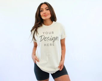 Ivory Comfort Colors 1717 T-Shirt Mockup, Comfort Colors Tshirt Mockup, Model Mockup, Unisex Tee Mock, Ivory Trendy Mocks