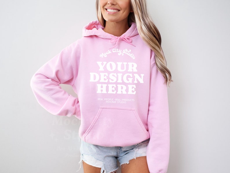 Gildan 18500 Light Pink Hooded Sweatshirt Mockup, Gildan Hoodie Mockup Light Pink Hooded Sweatshirt Model Mockup image 1