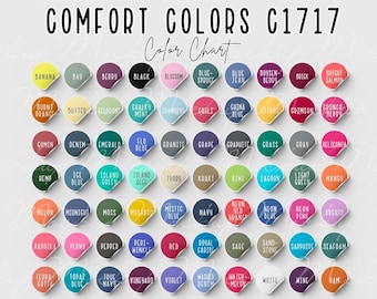 Tabla de colores Comfort Colors, tabla de colores C1717, tabla de muestras Comfort Colors, maqueta de la tabla de colores