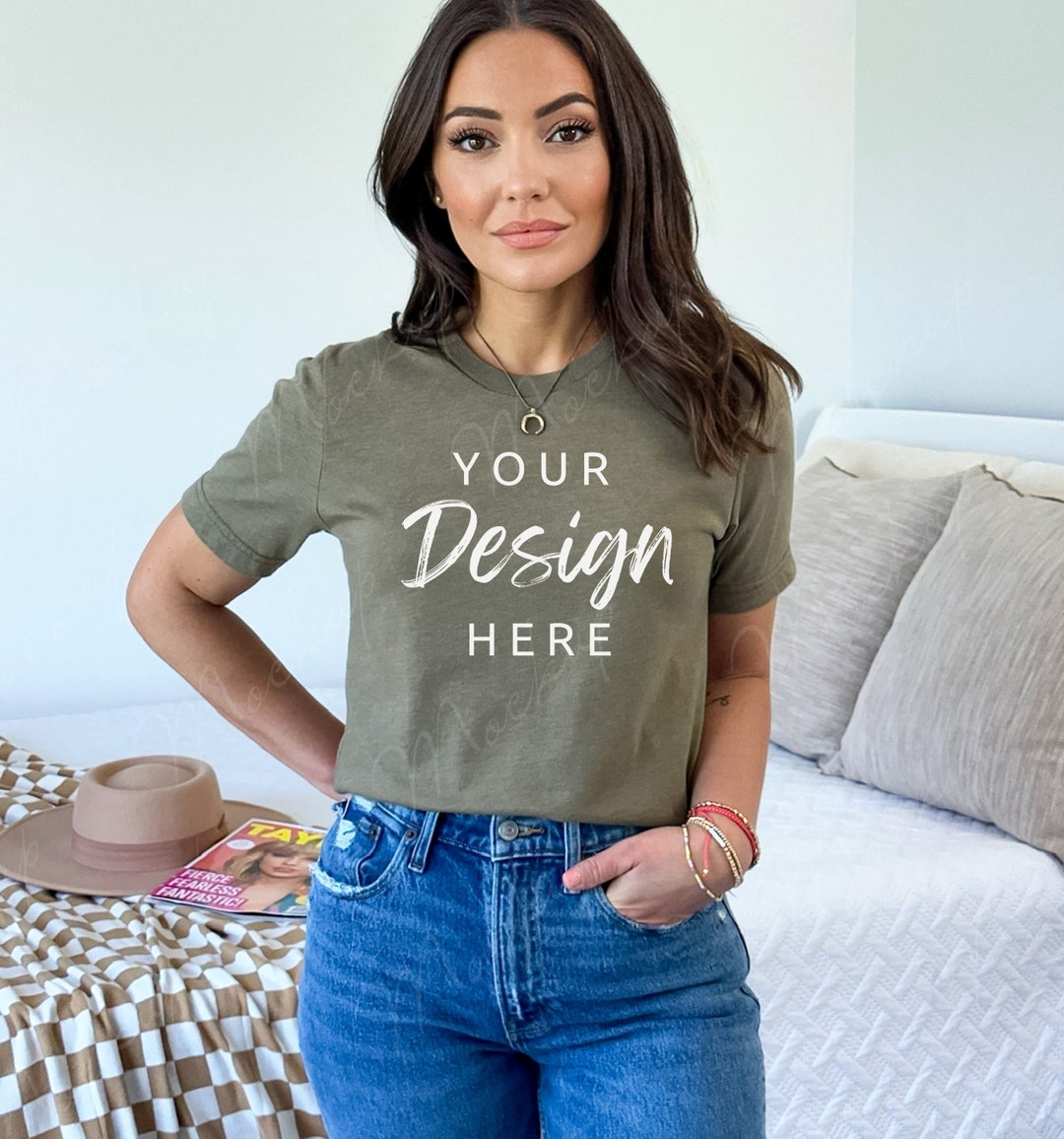 Bella Canvas 3001 Heather Olive Mockup, Tshirt Mockup, Bella Shirt ...