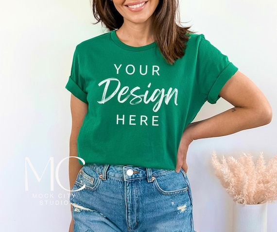 Bella Canvas 3001 Mockup, Kelly Green Tshirt Mockup, Model Mockup, St Patricks Day Mock, Green T-Shirt Mockup