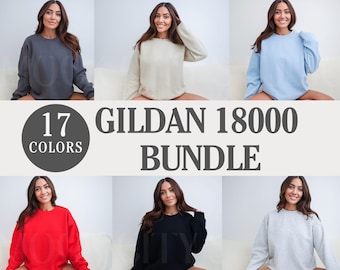 Pacote de maquete Gildan 18000, maquete de moletom, pacote de maquete Gildan 18000 Crewneck