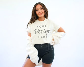 Ivory Comfort Colors 1717 T-Shirt Mockup, Comfort Colors Tshirt Mockup, Model Mockup, Unisex Tee Mock, Ivory Trendy Mocks