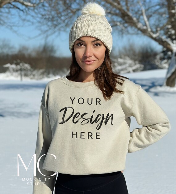 Gildan 18000 Mockup Sand Sweatshirt Mockup Sweatshirt Model Mockup Gildan Sand Outdoor Mockup Winter Mockup Christmas Mockup Etsy