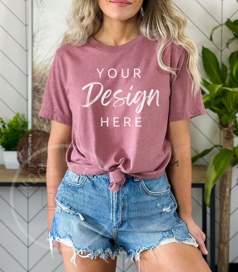 Bella Canvas 3001 TShirt Mockup | Heather Mauve Bella Canvas Shirt Mockup | Fall Mockups | TShirt Mockup | Summer Tee Mockup | Simple Mockup image 1