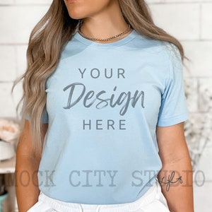 Bella Canvas 3001 TShirt Mockup | Light Blue Bella Canvas Shirt Mockup | Blue Shirt Mockups | TShirt Mockup | Tee Mockup | Model Mockup