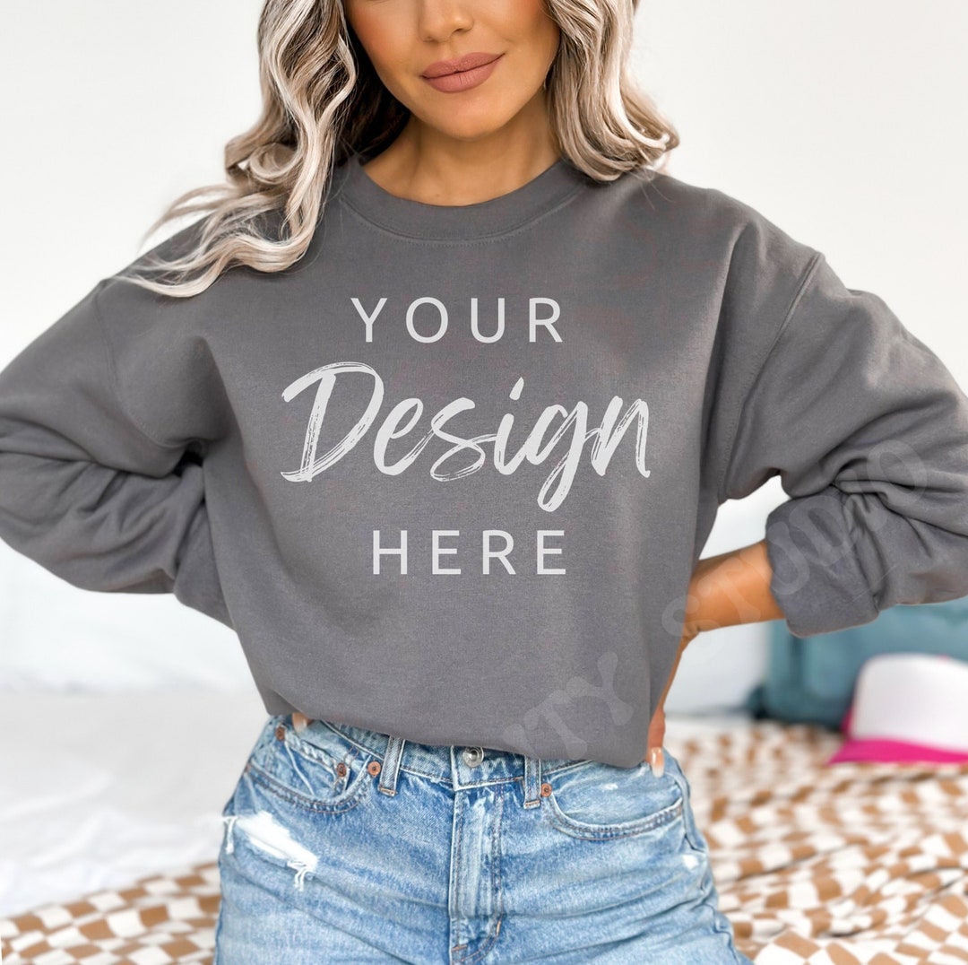 Charcoal Gildan 18000 Mockup Charcoal Grey Sweatshirt Mockup Sweatshirt Model Mockup Gray Gildan Crewneck Mockups Etsy