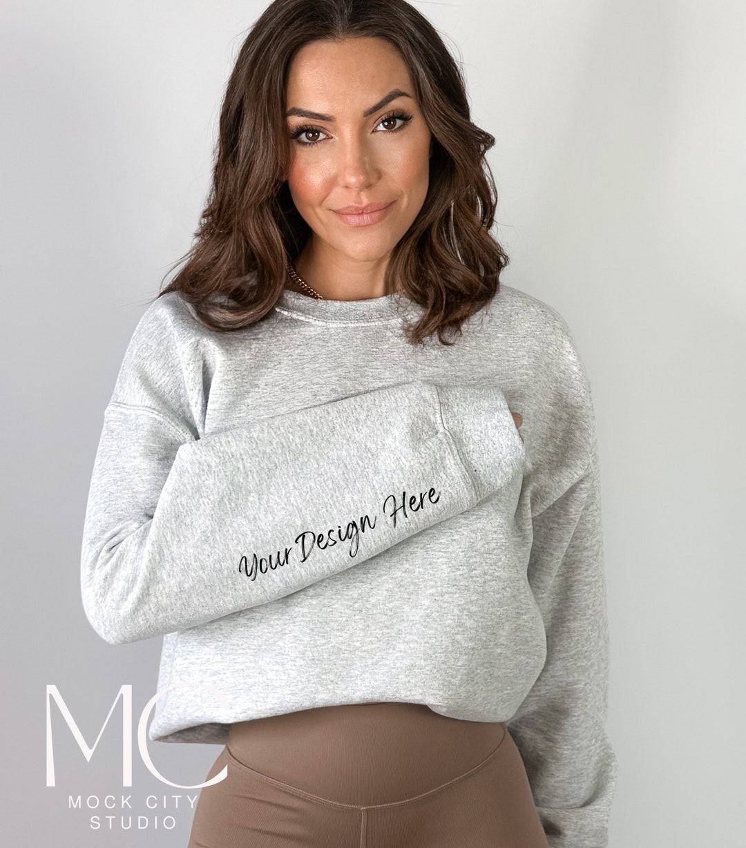 Sweatshirt Sleeve Mockup, Gildan 18000 Mockup, Gildan Ash Sleeve Design