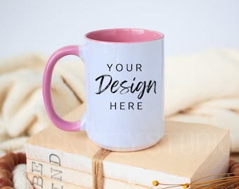 Mug Mockup, Light Pink Handle Mug Mockup, Ceramic Mug Mockup, 15 oz Coffee Mug Mock