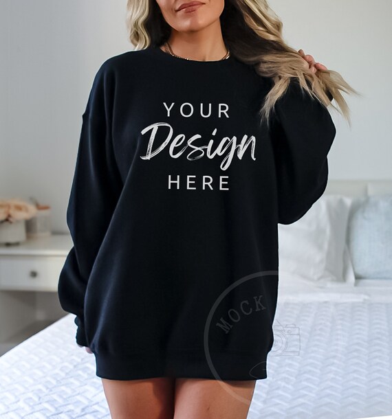 Gildan 18000 Mockup | Gildan Black Sweatshirt Mockup | Sweatshirt Model Mockup | Simple Mockup | Black Gildan Oversized Crewneck Mockups