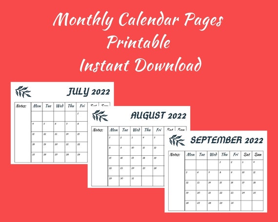 august december calendar 2022 printable monthly calendar etsy