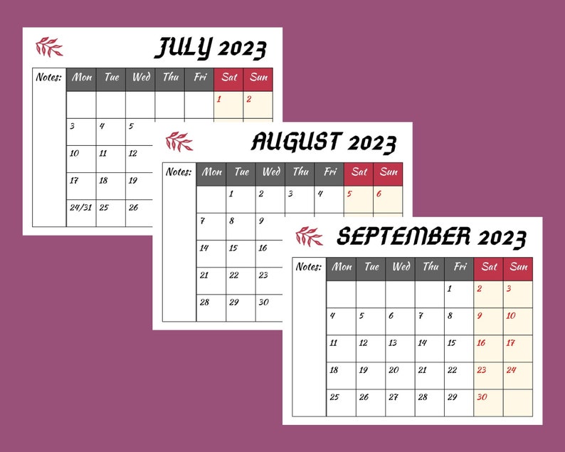 2023 printable calendar pages printable monthly calendar etsy uk