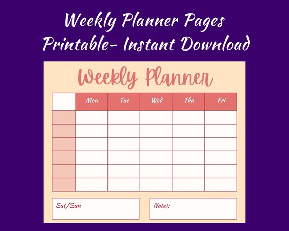 Printable Weekly Planner Pages/ School Timetable/ Weekly - Etsy