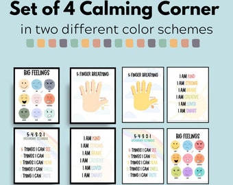 Set of 4 Calming Corner | Kids Wall Art | Grounding techniques | Educational Poster | Homeschool | Classroom Art | Montessori