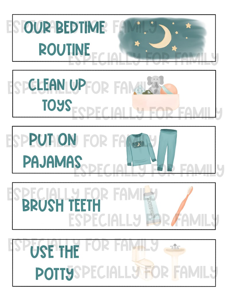 Bedtime Routine Chart | Customizable Digital Download | Teaching Kids | Schedule for Kids | goodnight kids image 2