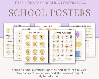 Homeschooling and Classroom Posters | Feelings Chart | Weather Poster | Numbers | Days and Months Names | Animal Alphabet | Basic Shapes |