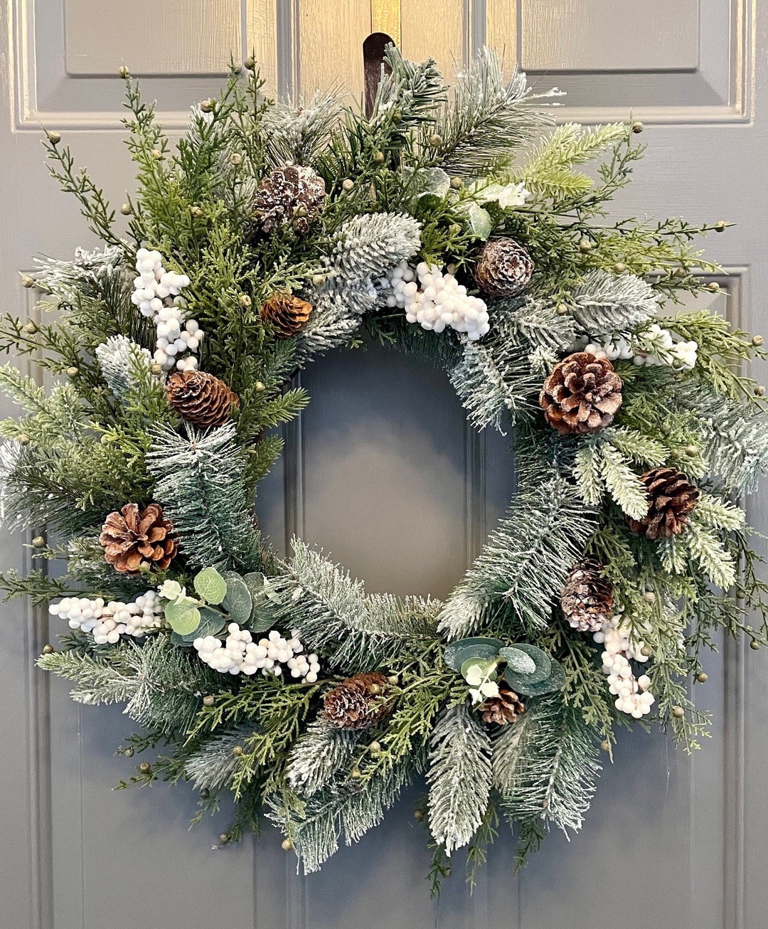 Snowy Winter Evergreen Wreath for Front Door Christmas - Etsy