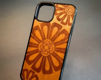 Groovy Flower - Engraved Wood Phone Case