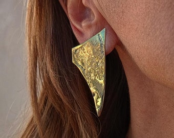 Earring asymmetric organic, earring artistic, earring own design, minimalist earring bohemio, silver brass, gift original, light
