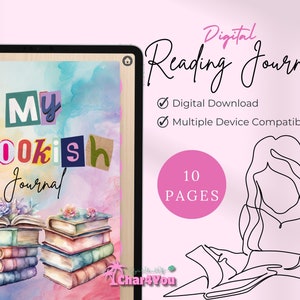 Digital Reading Journal - Book Review, Reading Tracker - book Log - Bookshelf - Reading Planner - Book Club - PDF