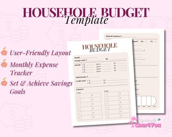 Household monthly  Budget planner - Printable - PDF - Digital Download - Savings Template - Budgeting