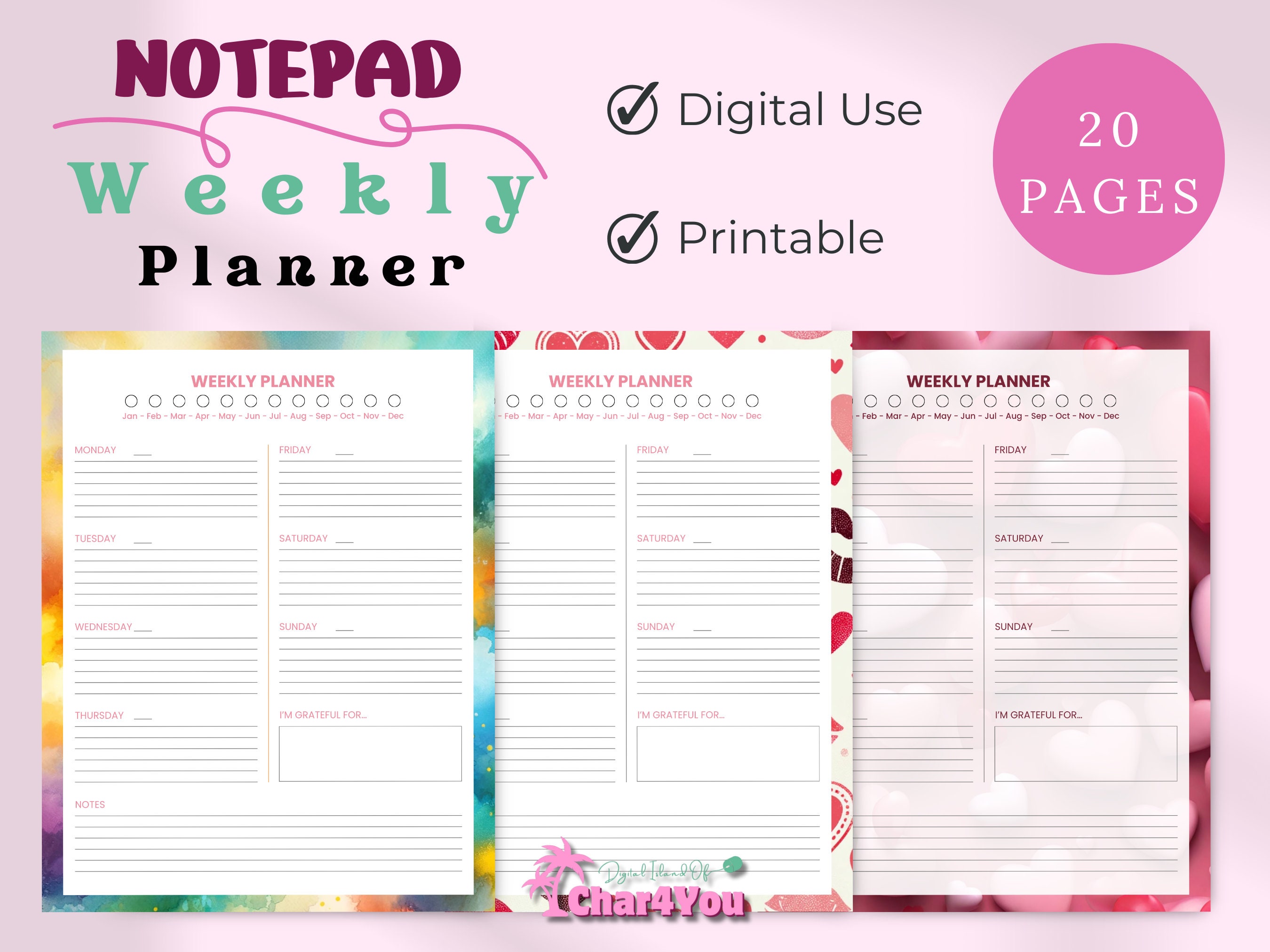 Digital Notepad Weekly Planner 20 PNG Printable Digital Download - Etsy
