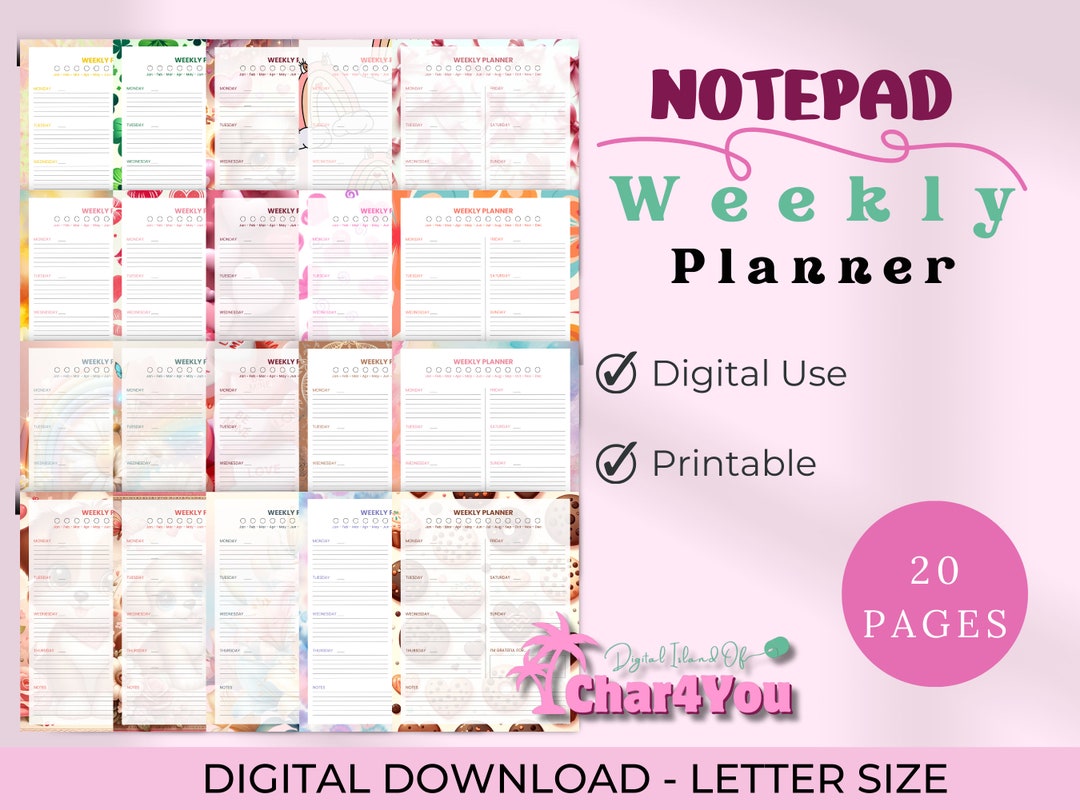 Digital Notepad Weekly Planner - 20 PNG - Printable - Digital Download ...