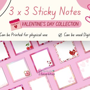 3x3 Sticky Notes - Valentine&#39;s Day Collection - Stationary - Digital Download - Printable - Instant Download - GoodNotes - PNG