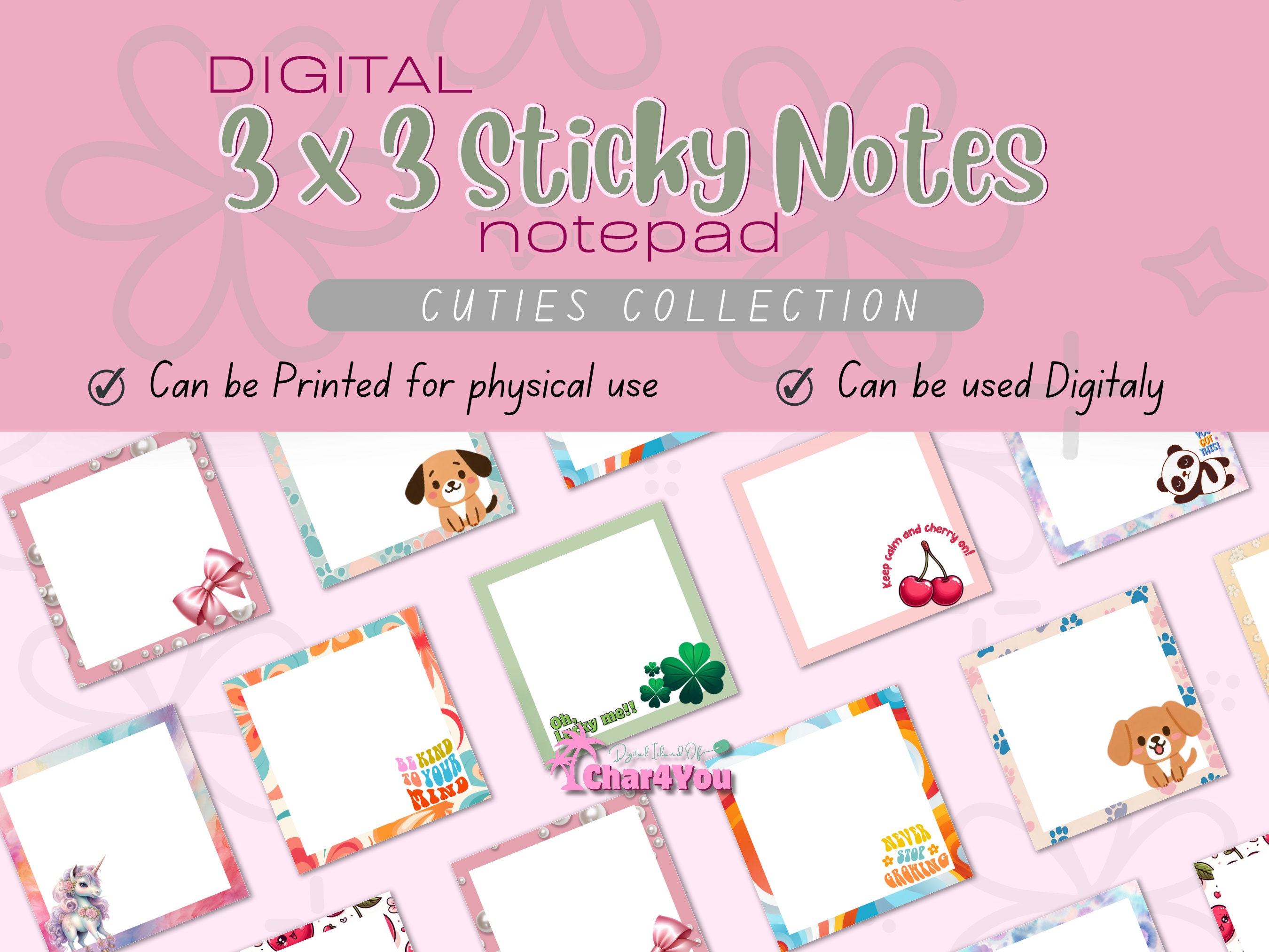 3x3 Sticky Notes - Cuties Collection - Stationary - Digital Download ...