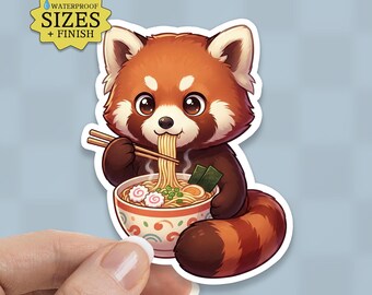 Red Panda Ramen Bowl Sticker: Waterproof Japanese Food Decal