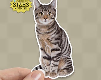 Brown Tabby Cat Sticker: Waterproof Vinyl Decal